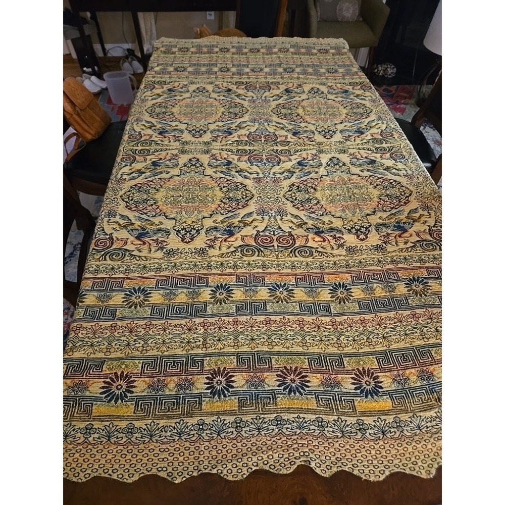 Vtg‎ Silk Woven Tapestry Arabian Horse Rider Tablecloth Bedspread Coverlet